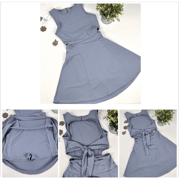 HALARA Dresses & Skirts - Halara Cut out Tie Back Workout Mini Dress Sz XS 2 in 1  Round Neck Sleeveless